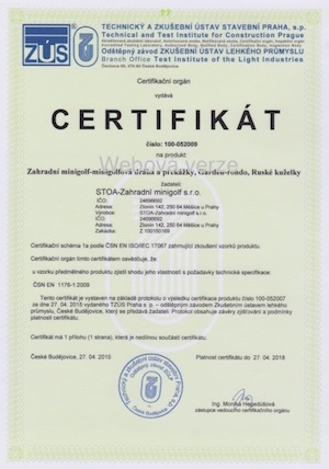 Certifikát ČSN EN 71-1,2,3